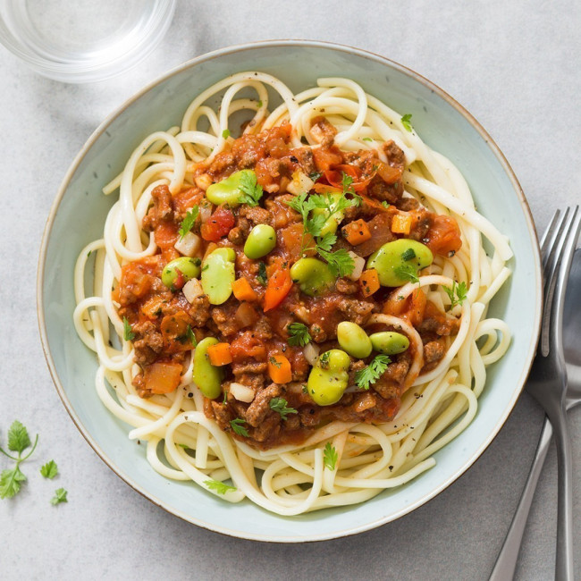 Linguine au boeuf et aux légumes cuisinés à la bolognaise