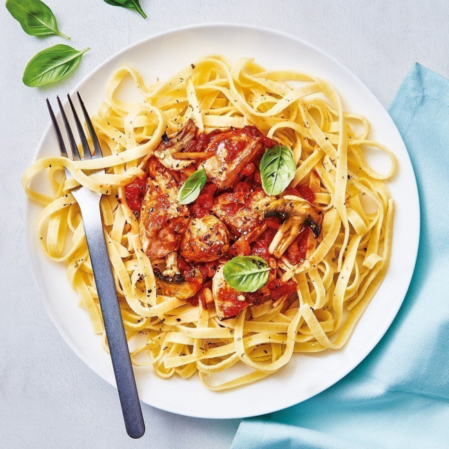 Sauté de dinde façon Osso Bucco et tagliatelles au basilic