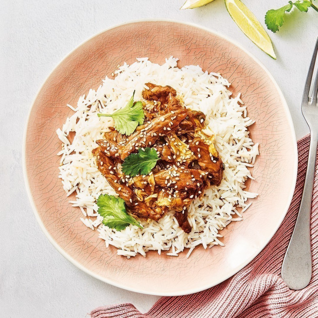 Yakinikudon de bœuf, chou chinois et riz basmati 