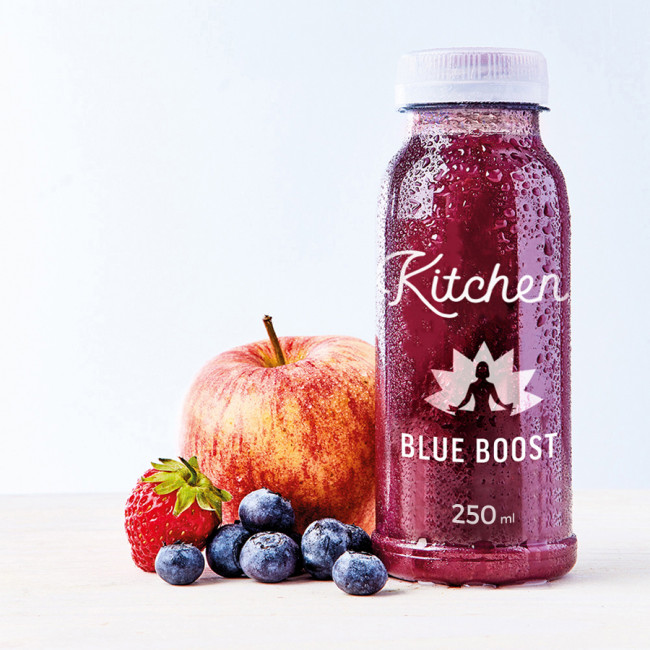 Blue Boost : Myrtille, fraise, banane cassis, guarana