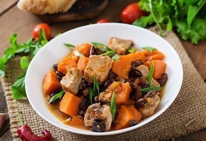 saute porc potiron haricots rouges